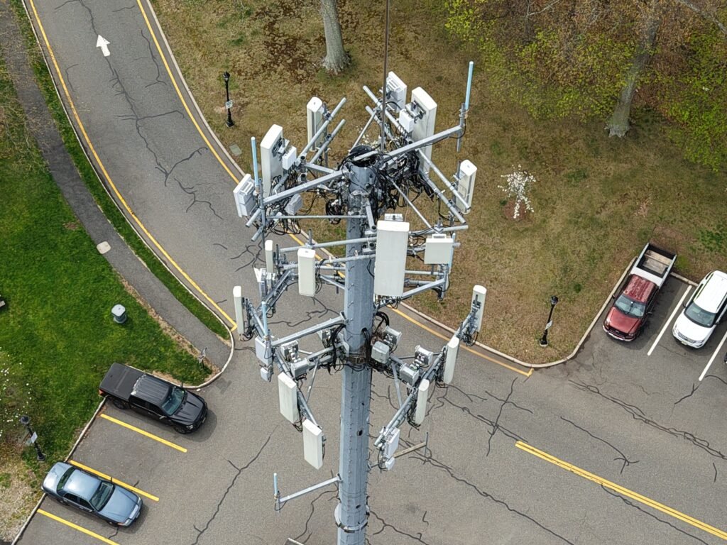 Aerial drone inspection of cell tower antennas and equipment in New Jersey